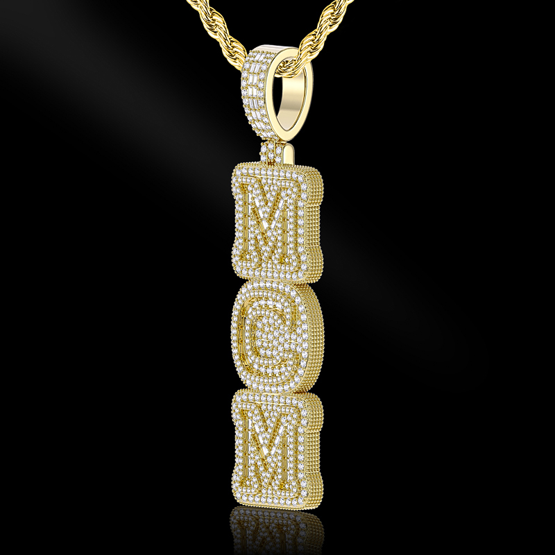 Iced Custom Baguette Double Layer Vertical Letter Pendant