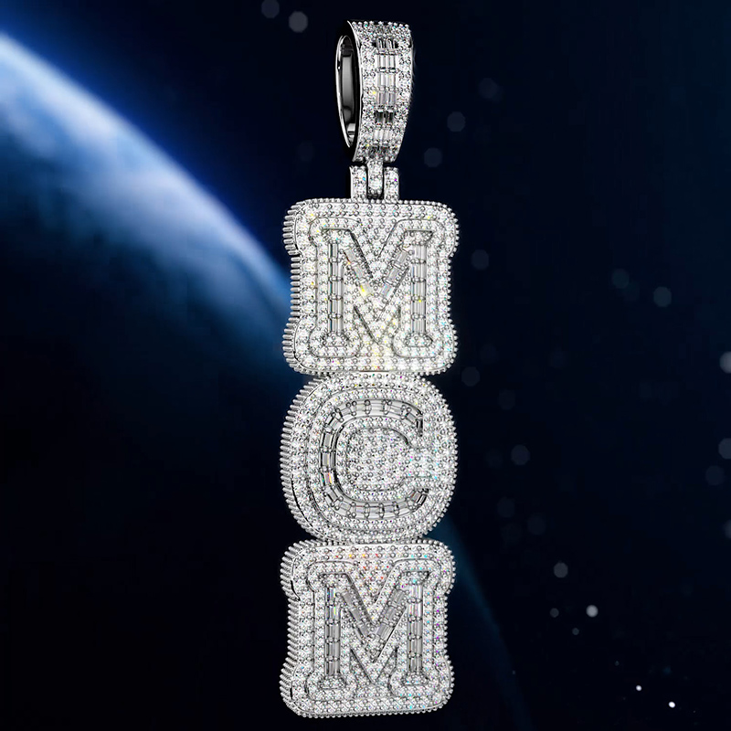 Iced Custom Baguette Double Layer Vertical Letter Pendant