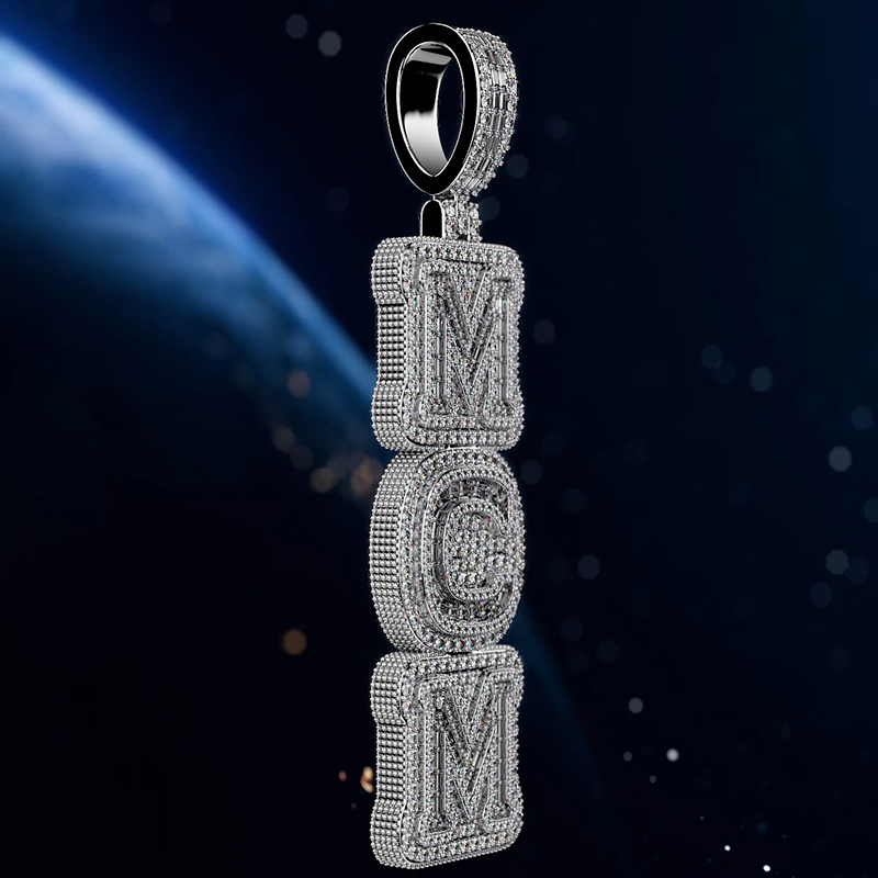 Iced Custom Baguette Double Layer Vertical Letter Pendant