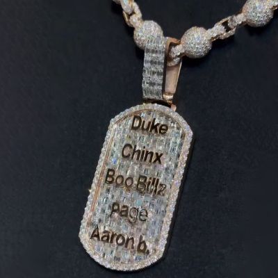 Iced Out Custom Name Baguette Cut Dog Tag Memorial Pendant