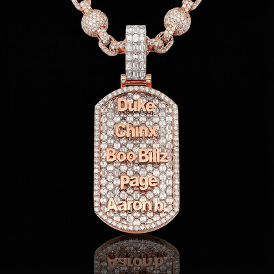 Iced Out Custom Name Baguette Cut Dog Tag Memorial Pendant