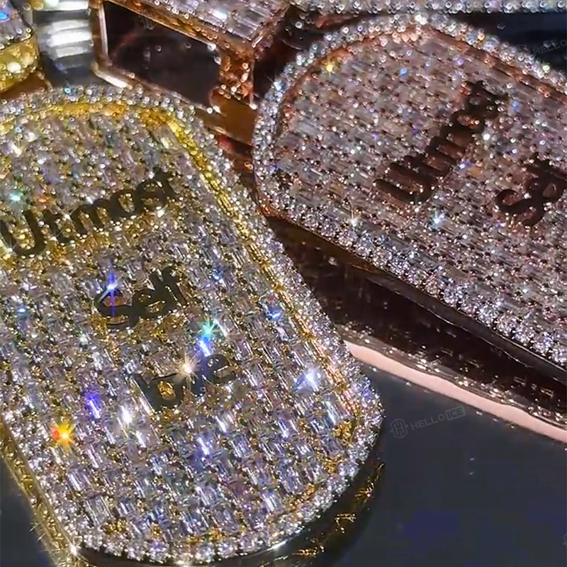 Iced Out Custom Name Baguette Cut Dog Tag Memorial Pendant