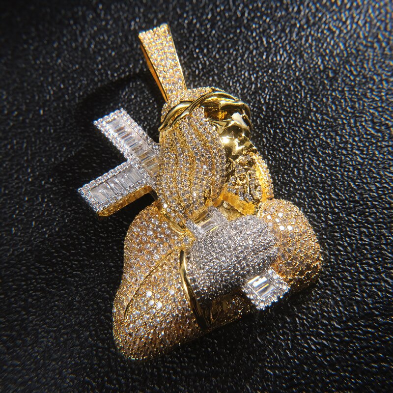 Iced Out Jesus Carrying Baguette Cut Cross Pendant