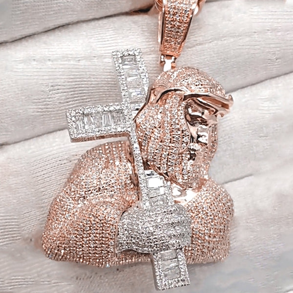 Iced Out Jesus Carrying Baguette Cut Cross Pendant