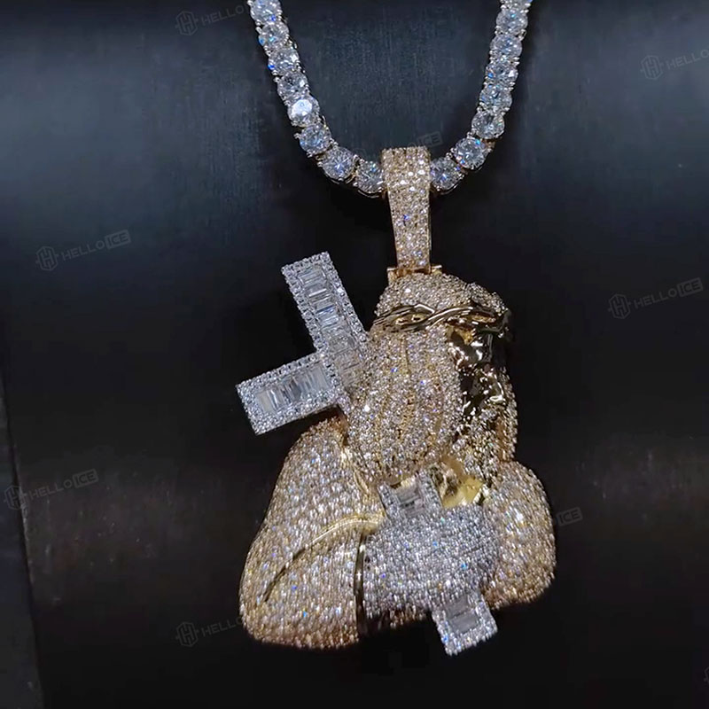 Iced Out Jesus Carrying Baguette Cut Cross Pendant