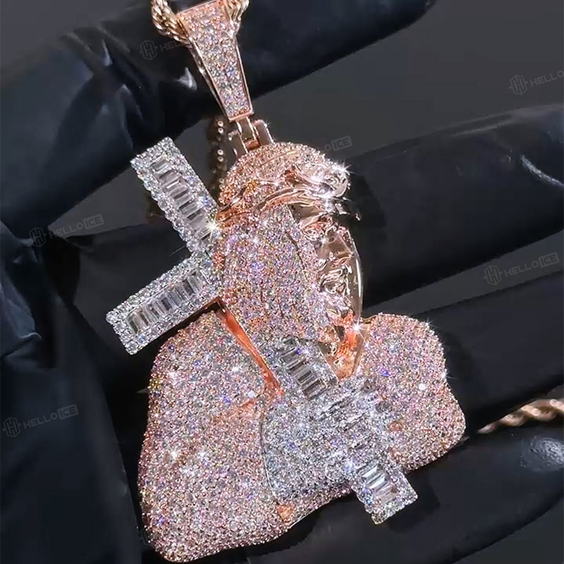 Iced Out Jesus Carrying Baguette Cut Cross Pendant