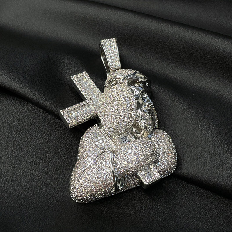 Iced Out Jesus Carrying Baguette Cut Cross Pendant