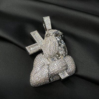 Iced Out Jesus Carrying Baguette Cut Cross Pendant