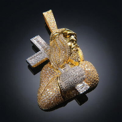 Iced Out Jesus Carrying Baguette Cut Cross Pendant