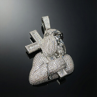 Iced Out Jesus Carrying Baguette Cut Cross Pendant
