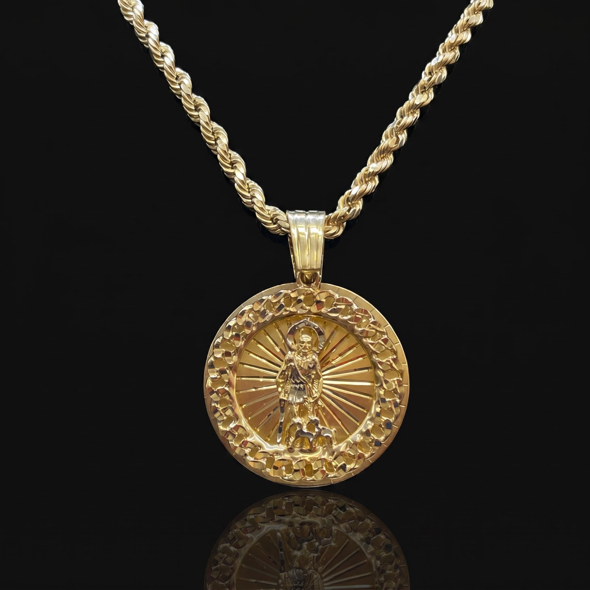 Shepherd Cuban Circle Engraved Saints Pendant Shepherd Cuban Circle Engraved Saints Pendant