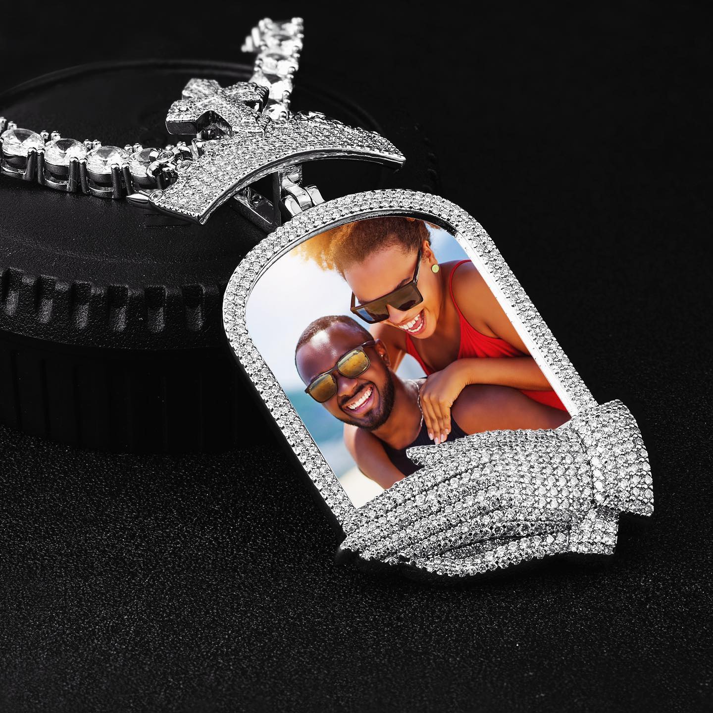 Iced Out Cross Crown Praying Hands Custom Photo Pendant