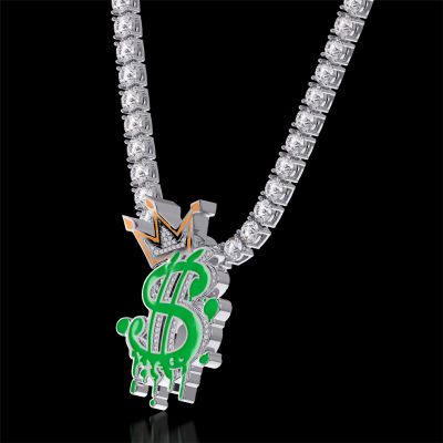 Glow in the Dark Iced Out Crown Dollar Sign Pendant