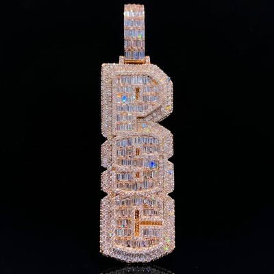 Iced Custom Double Layer Baguette Cut Vertical Letter Pendant