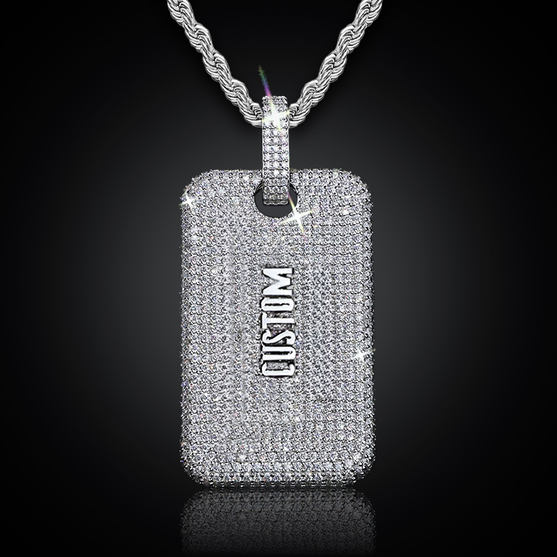 Iced Out Custom Name/Date Dog Tag Memorial Pendant