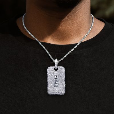 Iced Out Custom Name/Date Dog Tag Memorial Pendant