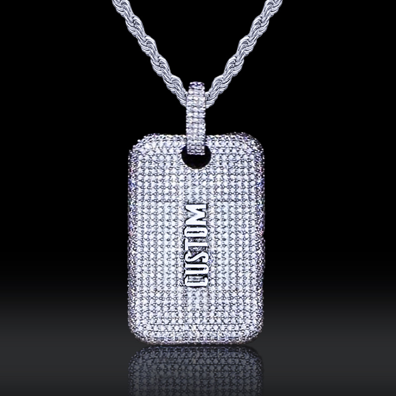 Iced Out Custom Name/Date Dog Tag Memorial Pendant