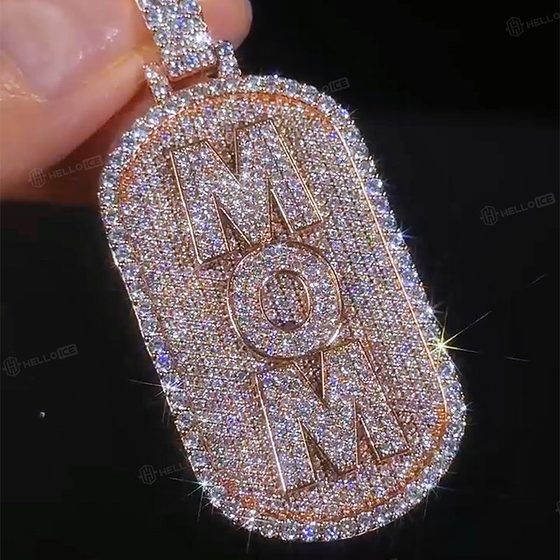 Iced Custom Vertical Letter Dog Tag Pendant