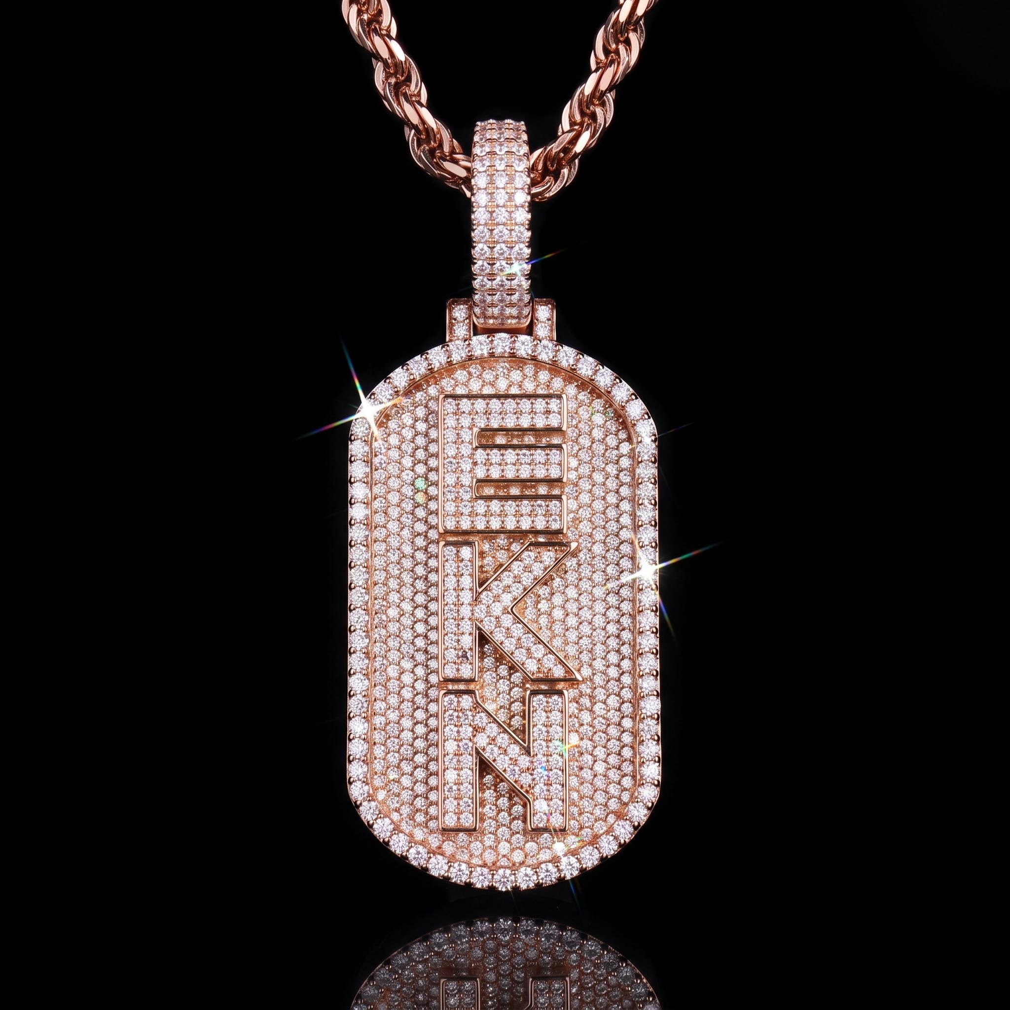 Iced Custom Vertical Letter Dog Tag Pendant Iced Custom Vertical Letter Dog Tag Pendant