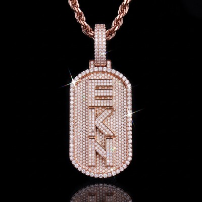 Iced Custom Vertical Letter Dog Tag Pendant