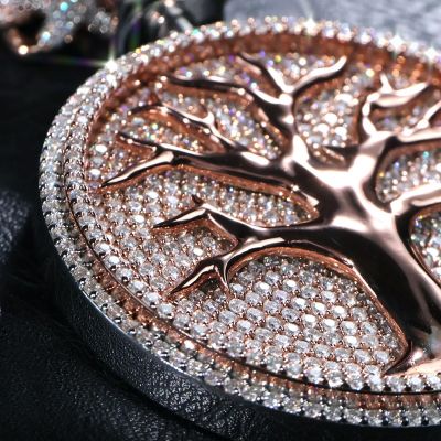 Iced Out Initial Letter Tree of Life Two-tone Pendant