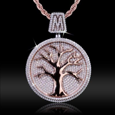 Iced Out Initial Letter Tree of Life Two-tone Pendant