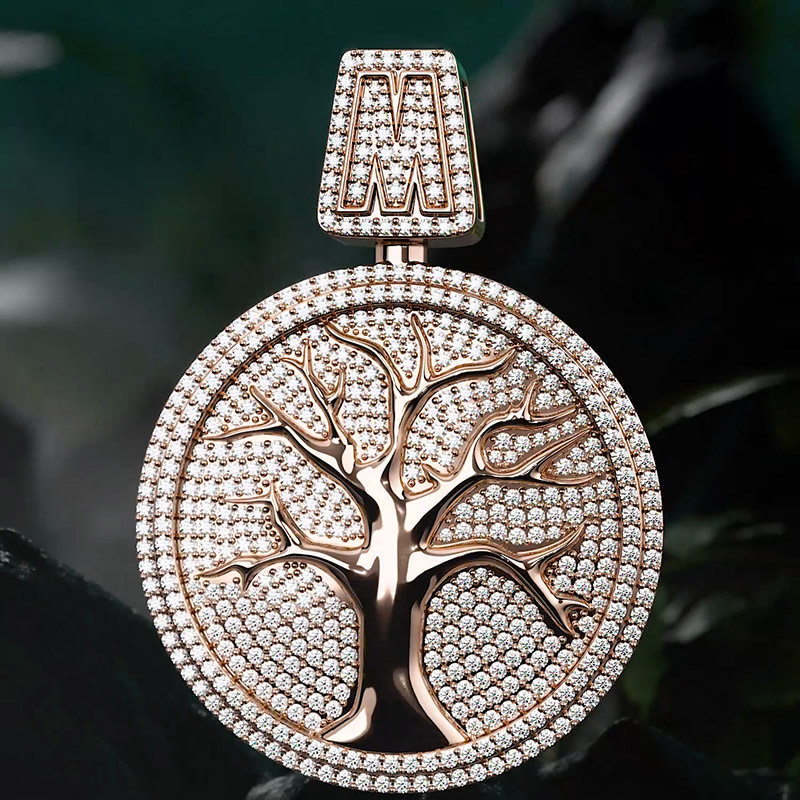 Iced Out Initial Letter Tree of Life Two-tone Pendant