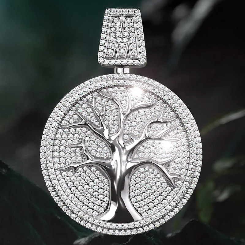 Iced Out Initial Letter Tree of Life Two-tone Pendant