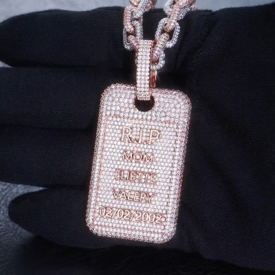 Iced Out Custom Name Dog Tag Memorial Pendant