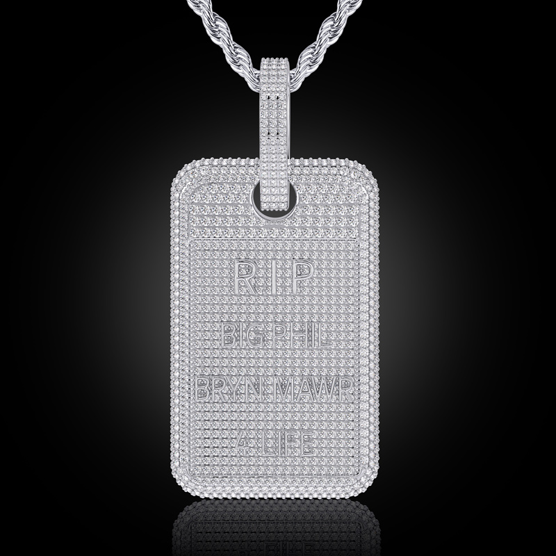 Iced Out Custom Name Dog Tag Memorial Pendant