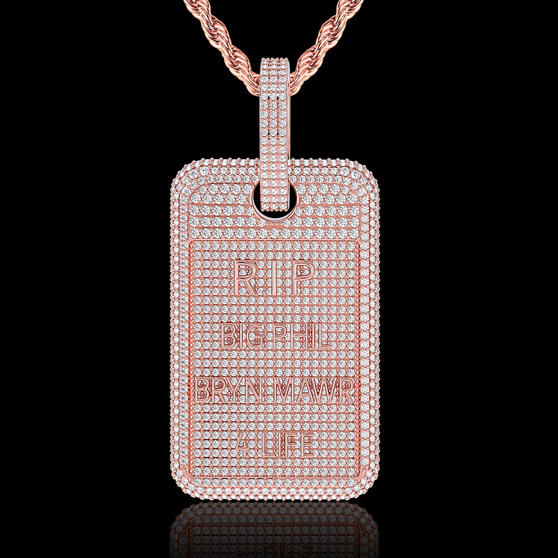 Iced Out Custom Name Dog Tag Memorial Pendant