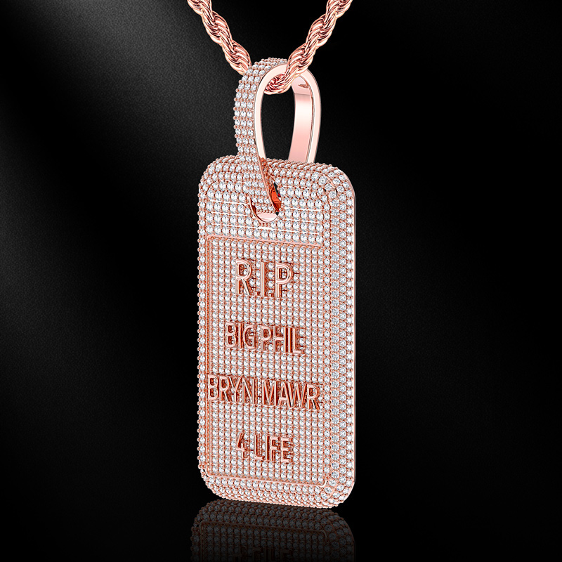 Iced Out Custom Name Dog Tag Memorial Pendant