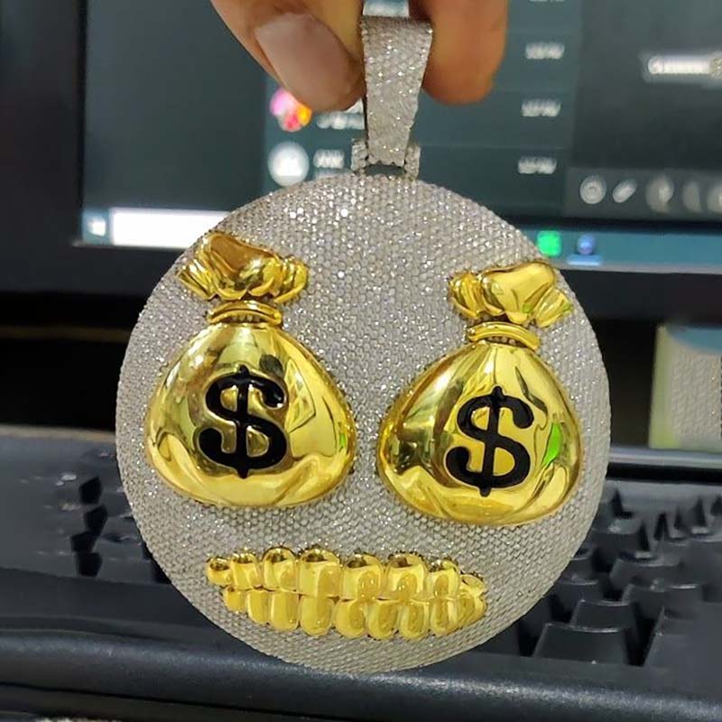 Iced Money Bag Face Pendant