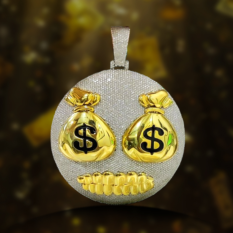 Iced Money Bag Face Pendant