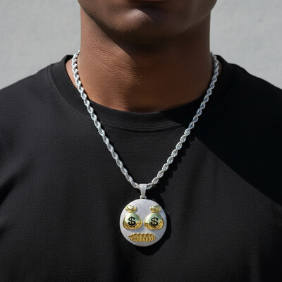 Iced Money Bag Face Pendant