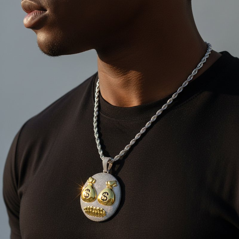 Iced Money Bag Face Pendant Iced Money Bag Face Pendant