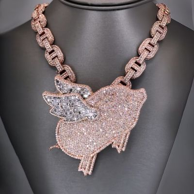 Iced Out Baguette Cut Pig with Wings Pendant
