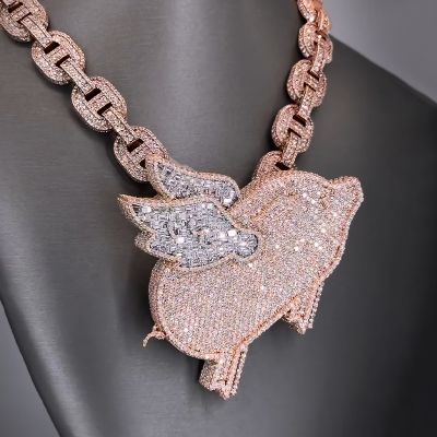 Iced Out Baguette Cut Pig with Wings Pendant