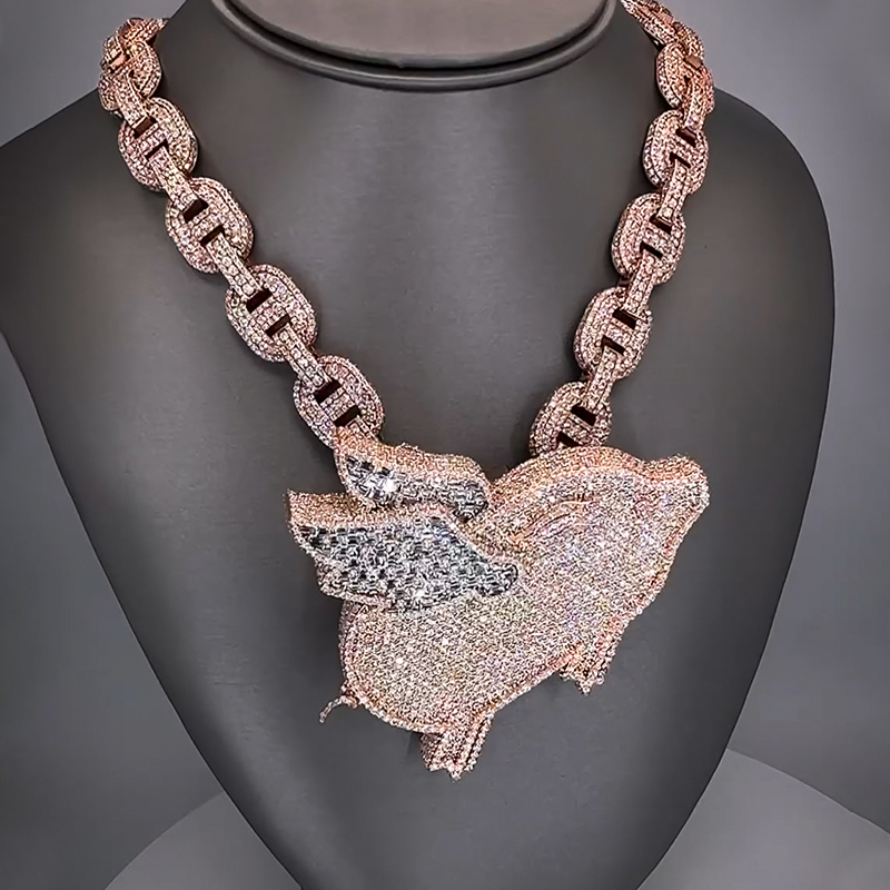 Iced Out Baguette Cut Pig with Wings Pendant