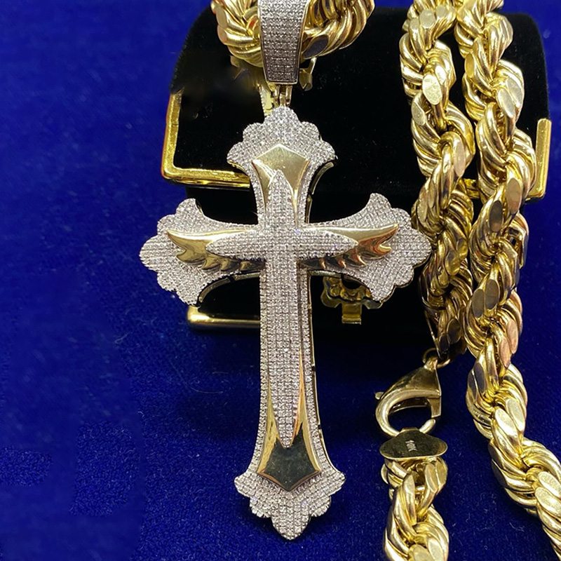 Iced Out Wings Cross Pendant