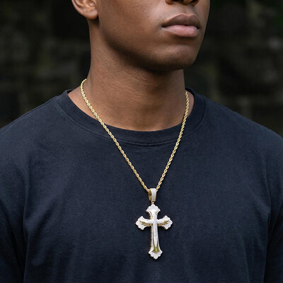Iced Out Wings Cross Pendant