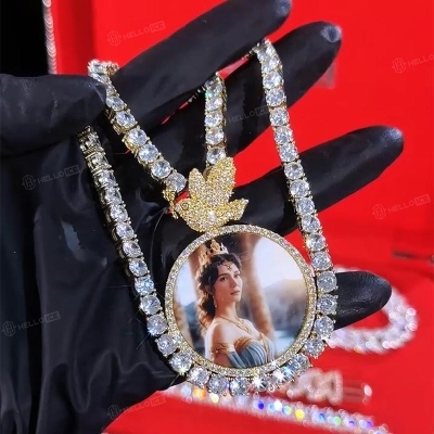 Iced Custom Photo Pendant with Dove Clasp