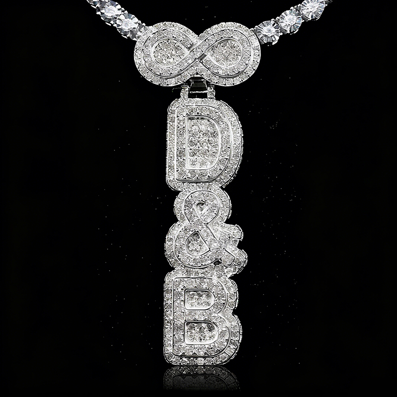 Infinity Clasp Iced Double Layer Vertical Three Color Custom Letter Pendant