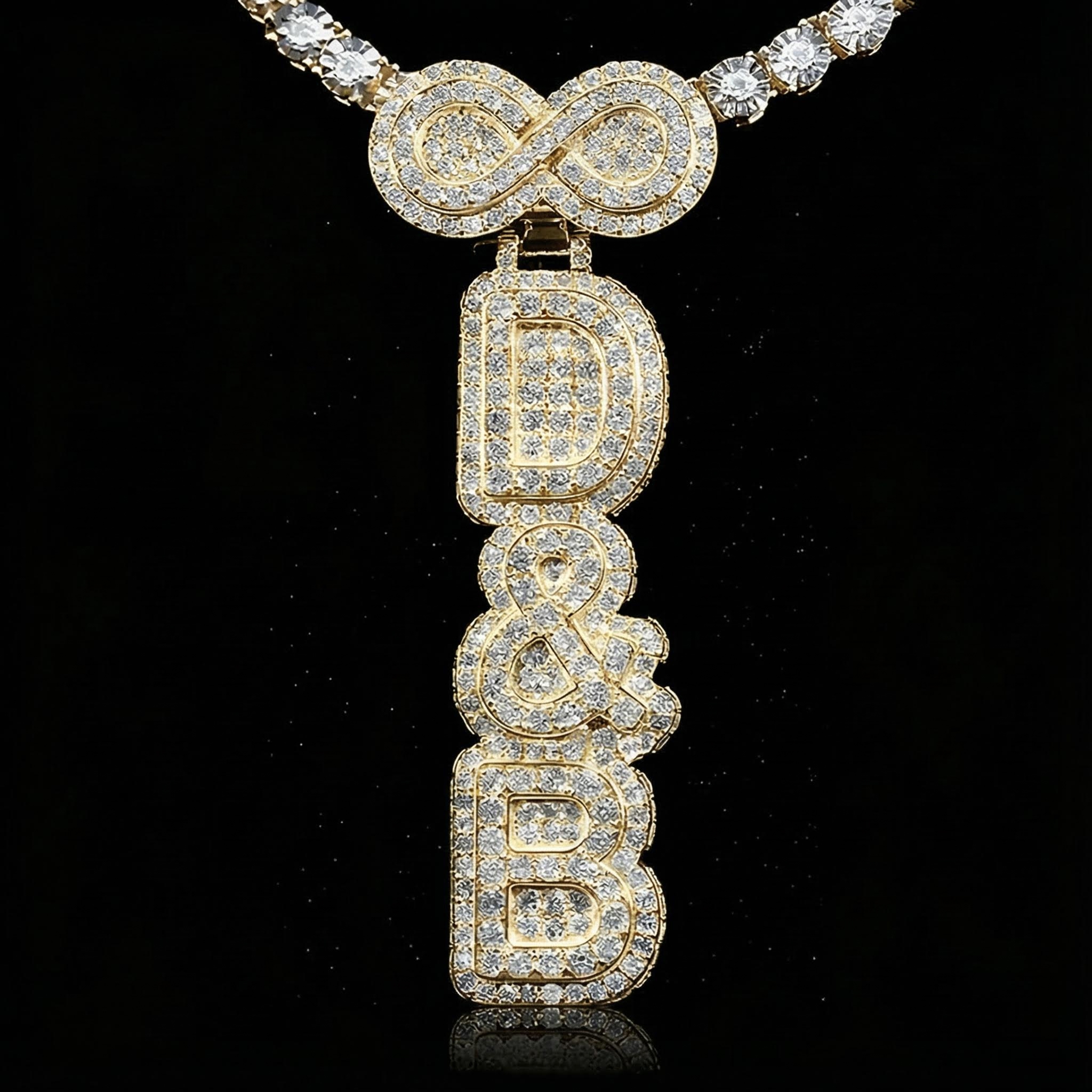 Infinity Clasp Iced Double Layer Vertical Three Color Custom Letter Pendant Infinity Clasp Iced Double Layer Vertical Three Color Custom Letter Pendant