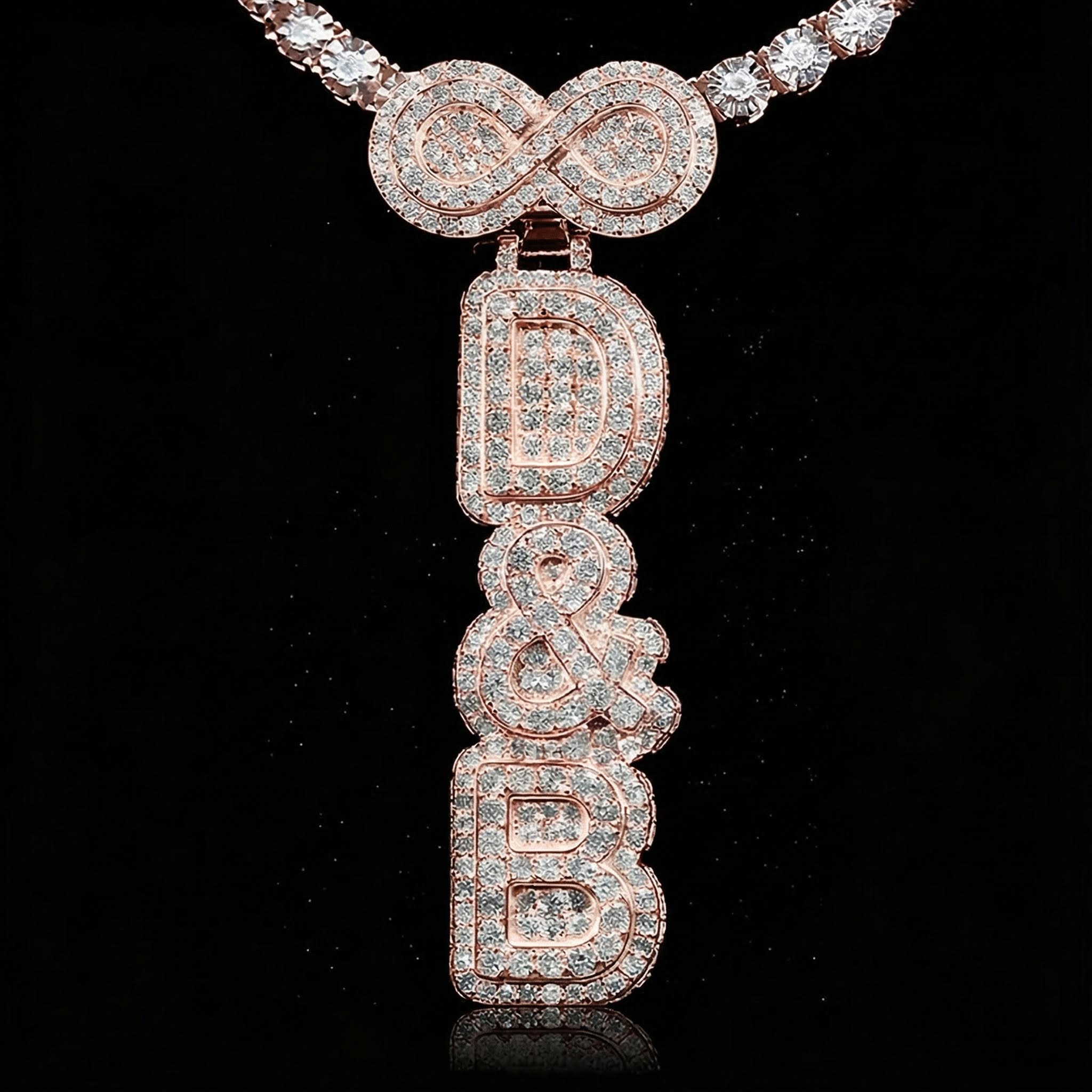 Infinity Clasp Iced Double Layer Vertical Three Color Custom Letter Pendant Infinity Clasp Iced Double Layer Vertical Three Color Custom Letter Pendant