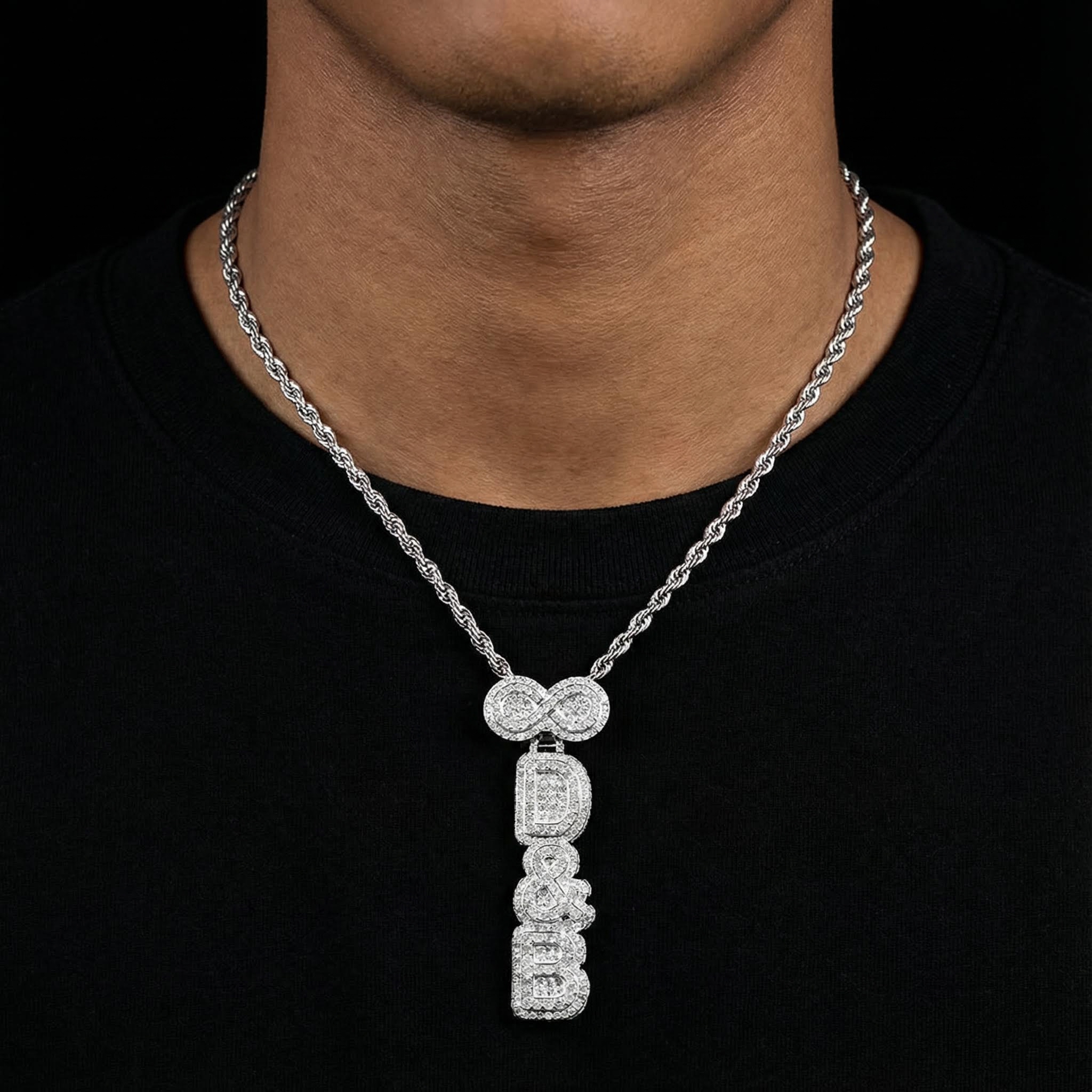 Infinity Clasp Iced Double Layer Vertical Three Color Custom Letter Pendant Infinity Clasp Iced Double Layer Vertical Three Color Custom Letter Pendant