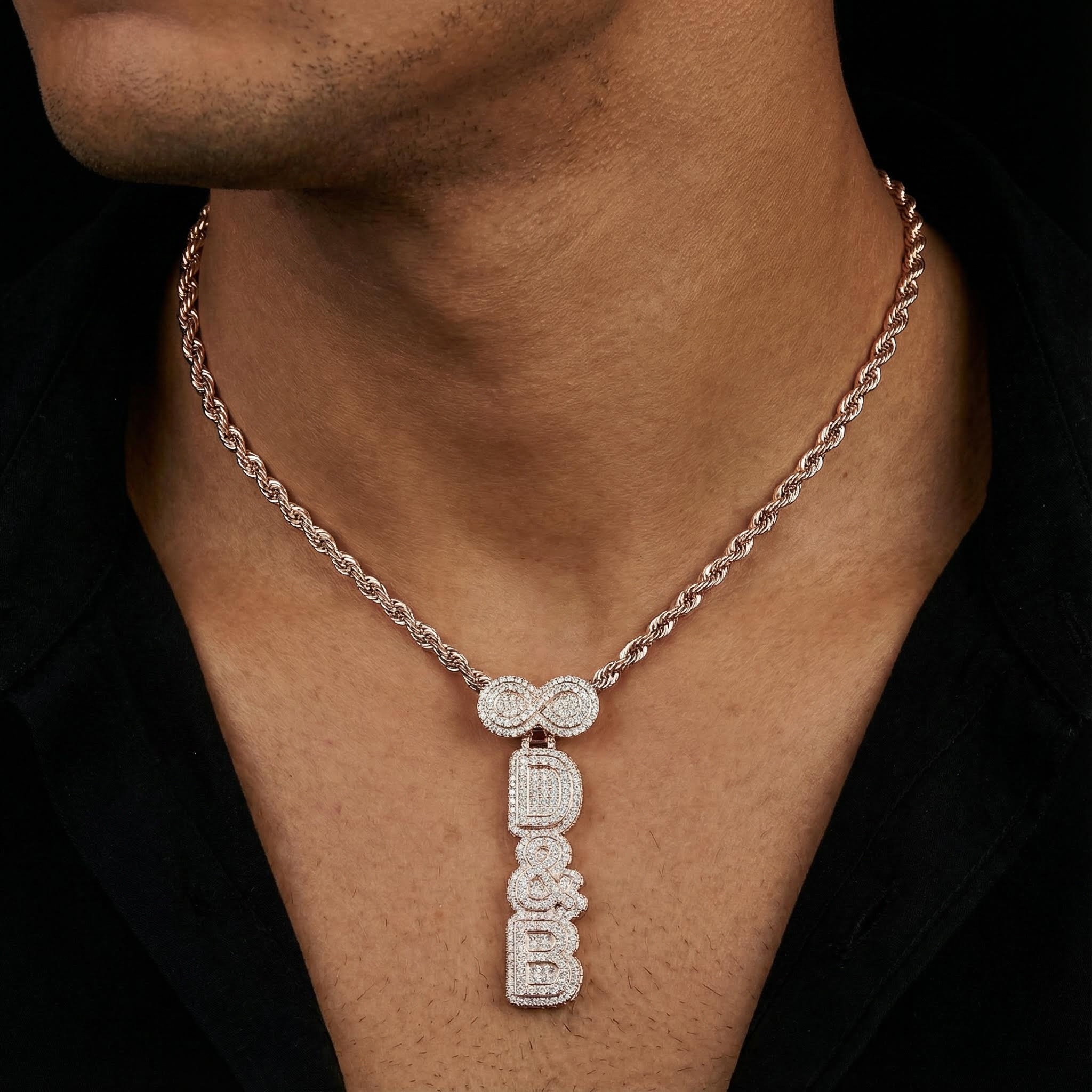 Infinity Clasp Iced Double Layer Vertical Three Color Custom Letter Pendant Infinity Clasp Iced Double Layer Vertical Three Color Custom Letter Pendant