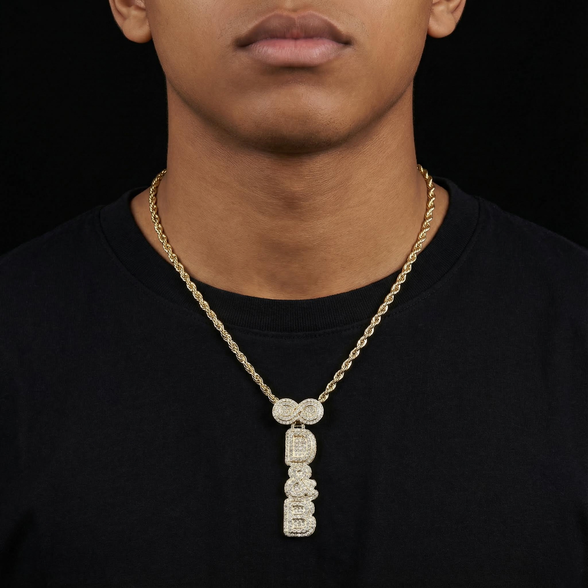 Infinity Clasp Iced Double Layer Vertical Three Color Custom Letter Pendant Infinity Clasp Iced Double Layer Vertical Three Color Custom Letter Pendant