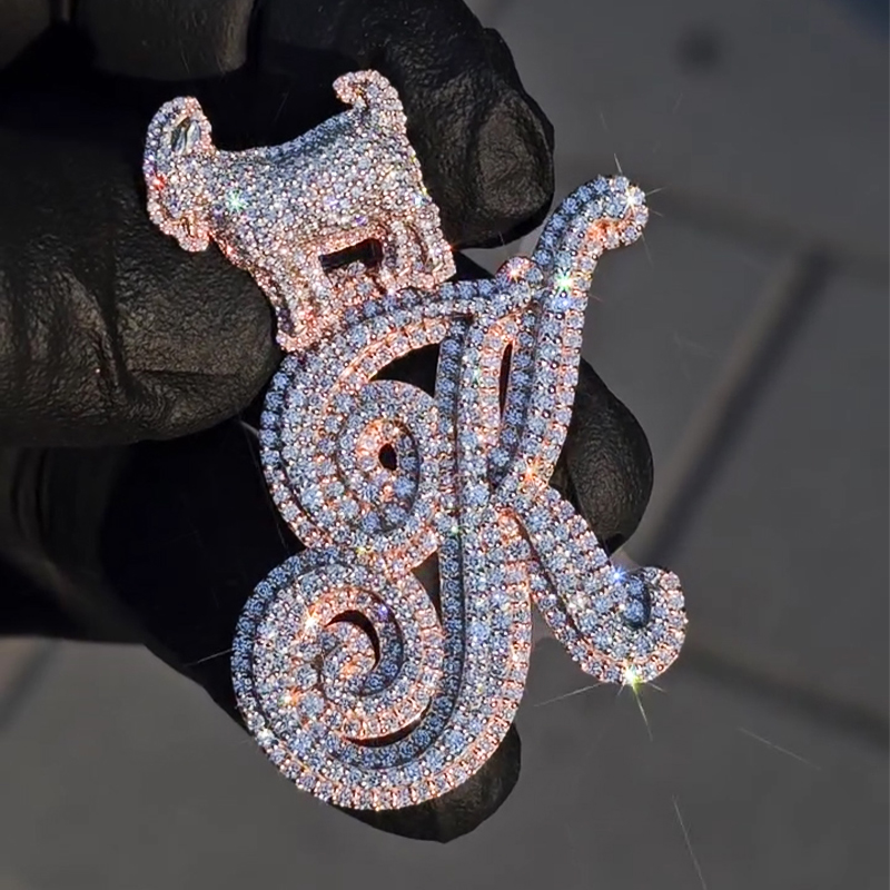 Iced Out Goat Clasp A to Z Initials Letters Pendant for Men