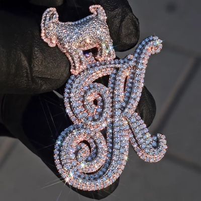 Iced Out Goat Clasp A to Z Initials Letters Pendant for Men